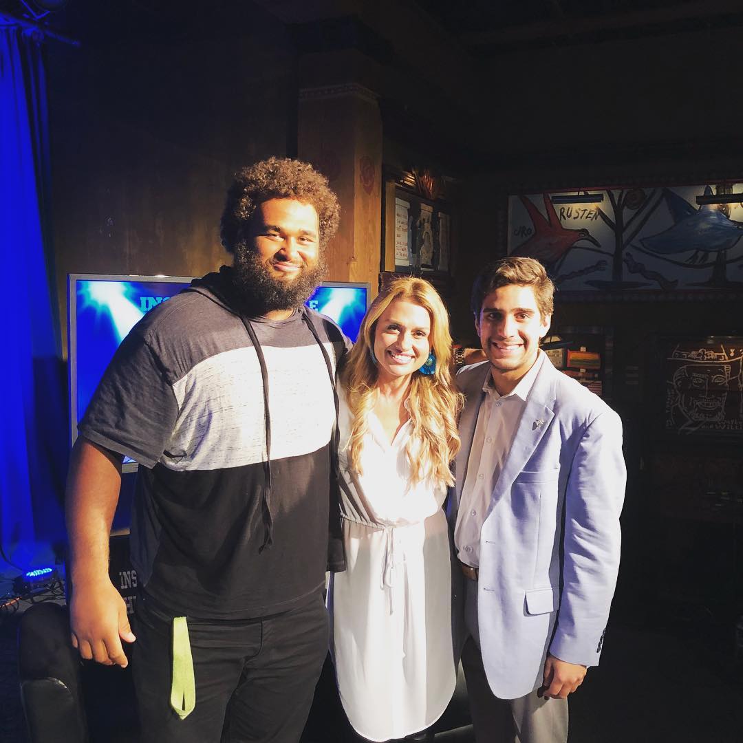 Joe Looney (Cowboys C) and Jane Slater (NFL Network) on the ITH set.